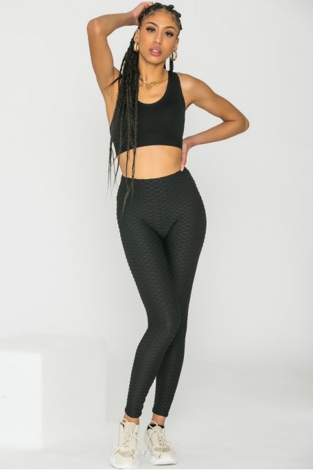 Black sports leggings with embossed pattern - Cinelle Paris, fashion woman