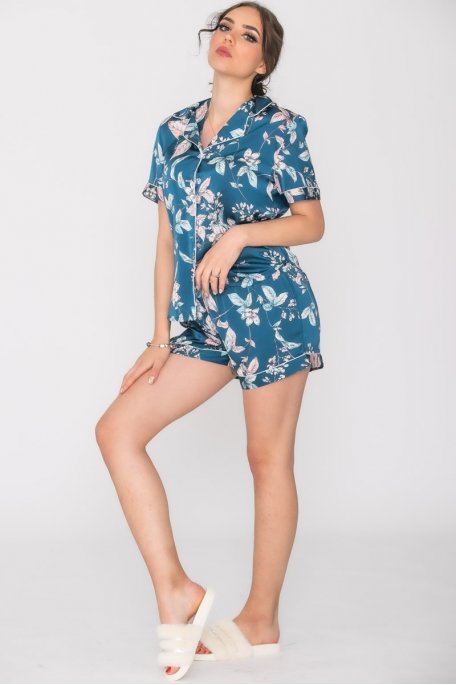 Pajama shorts and shirt blue flowered set