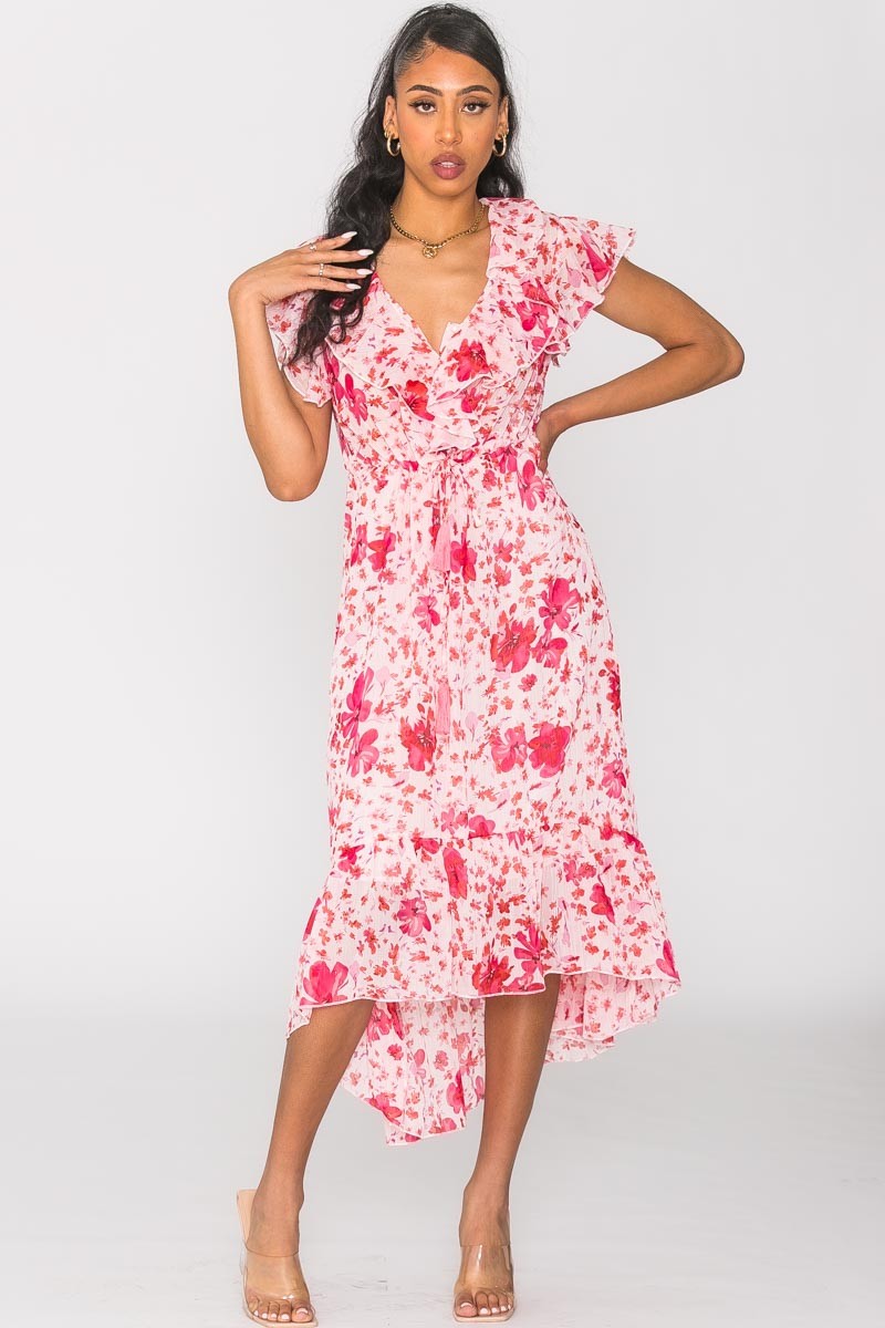 robe longue rose fleurie