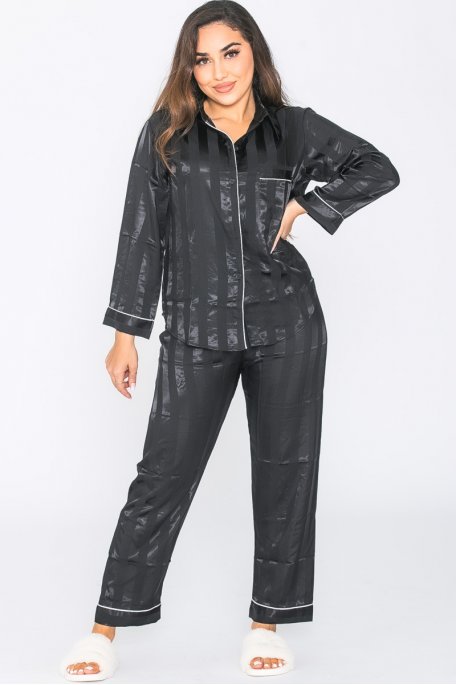 Felina Elysees Satin & Jersey Pajamas In Black